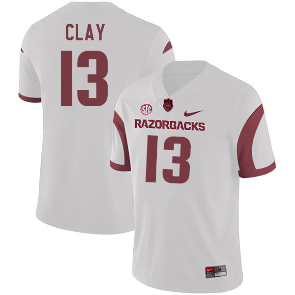 Men #13 Collin Clay Arkansas Razorbacks College Football Jerseys Sale-White - Click Image to Close